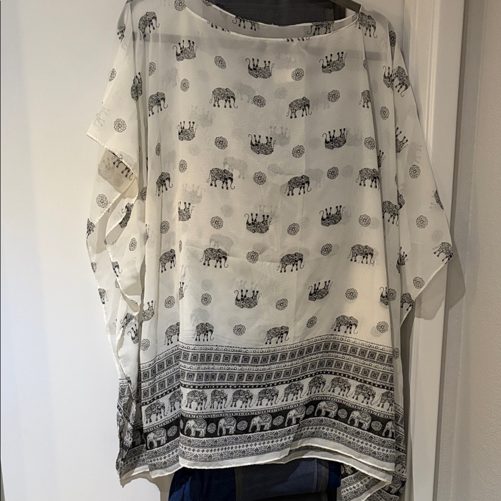 Elephant Print Sheer Poncho Top Sz 1x